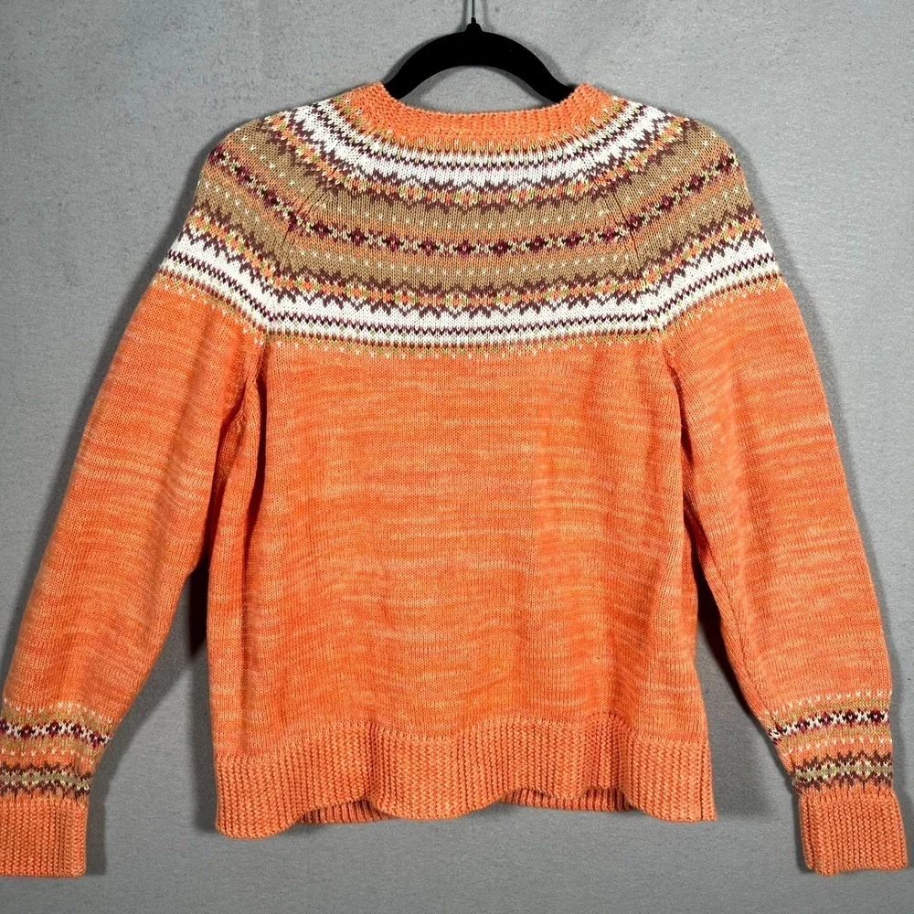 Tiara International Cardigan Sweater Womens PXL Orange‎ Fair Isle Raglan Sleeve